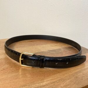 vintage genuine embossed leather brass buckle skinny belt 41 inches long